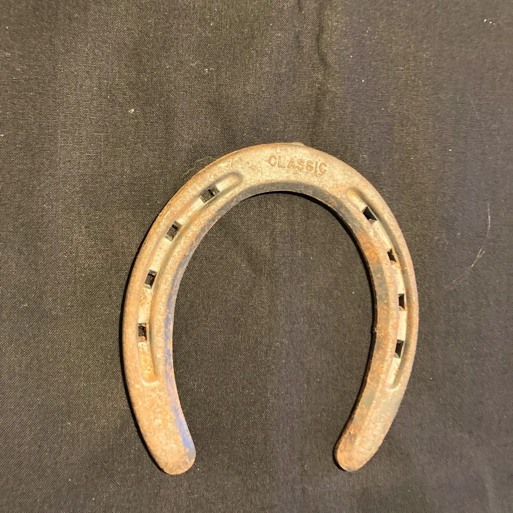 Rustic Metal Star Ornament, decorative piece and horseshoe.